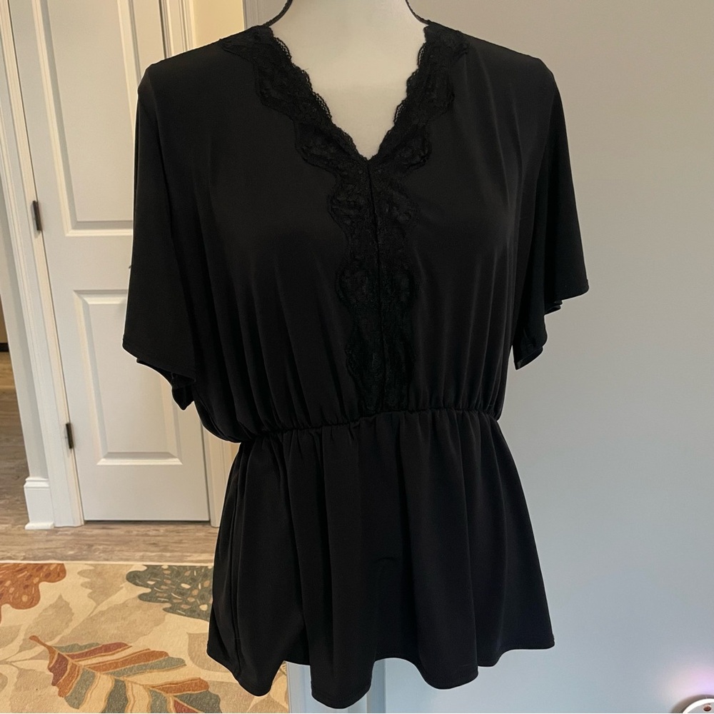Maurice’s Black Lace Trim Peplum Top